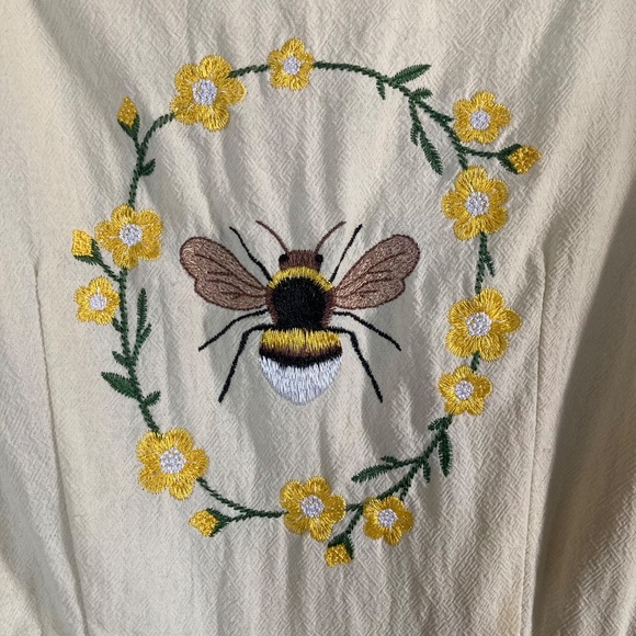 Cream Cotton Embroidered Bee and Garland Vine Square neck Dress - Picture 4 of 10